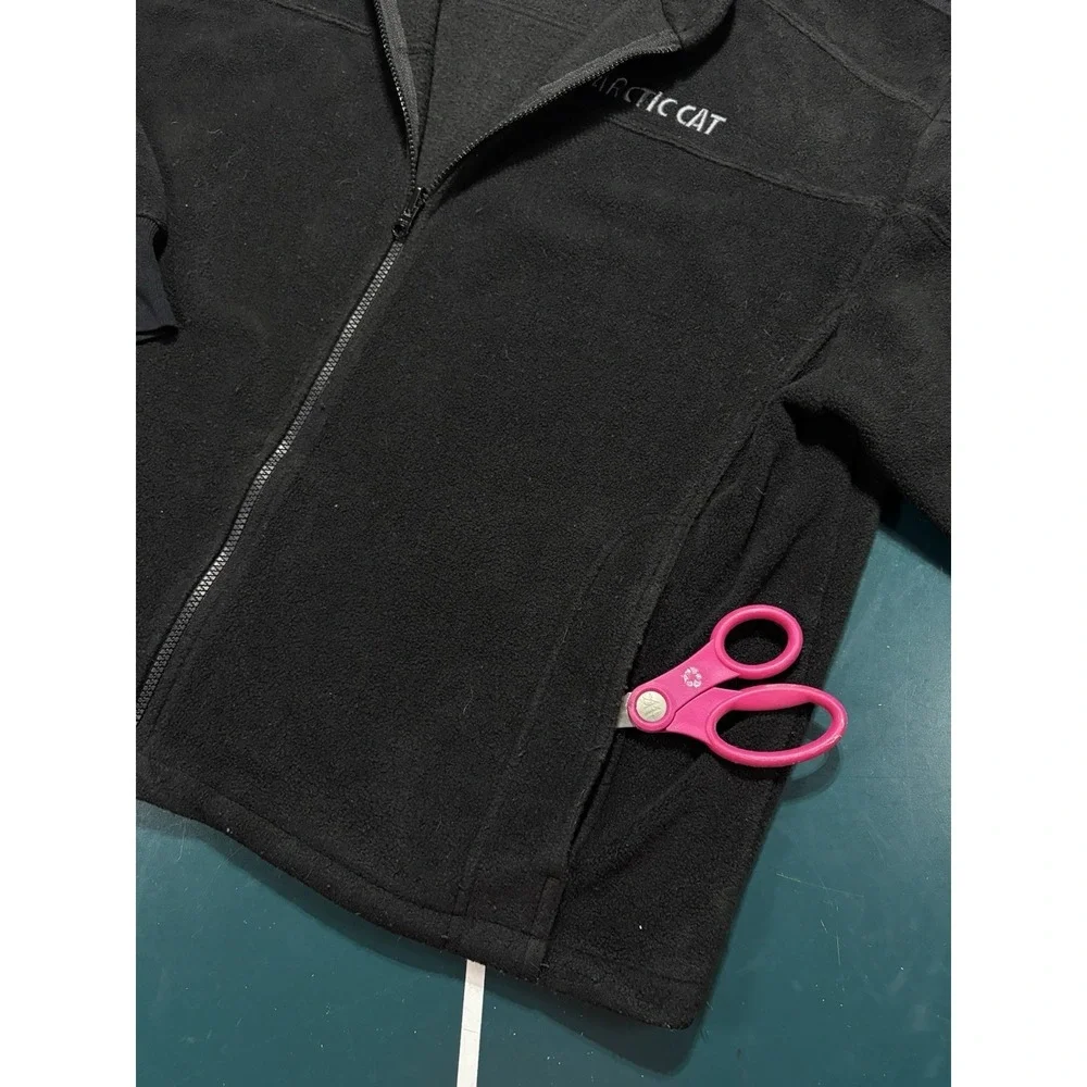 Vintage Artic Cat Fleece Full Zip Jacket Mens Large Black Embroidered Snowmobile